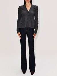 Peplum Cable Knit Cardigan,ALEXANDER MCQUEEN,DARK GREY,Image 2