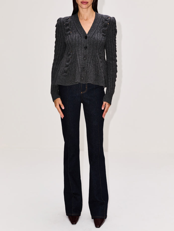 Peplum Cable Knit Cardigan,ALEXANDER MCQUEEN,DARK GREY,Image 1
