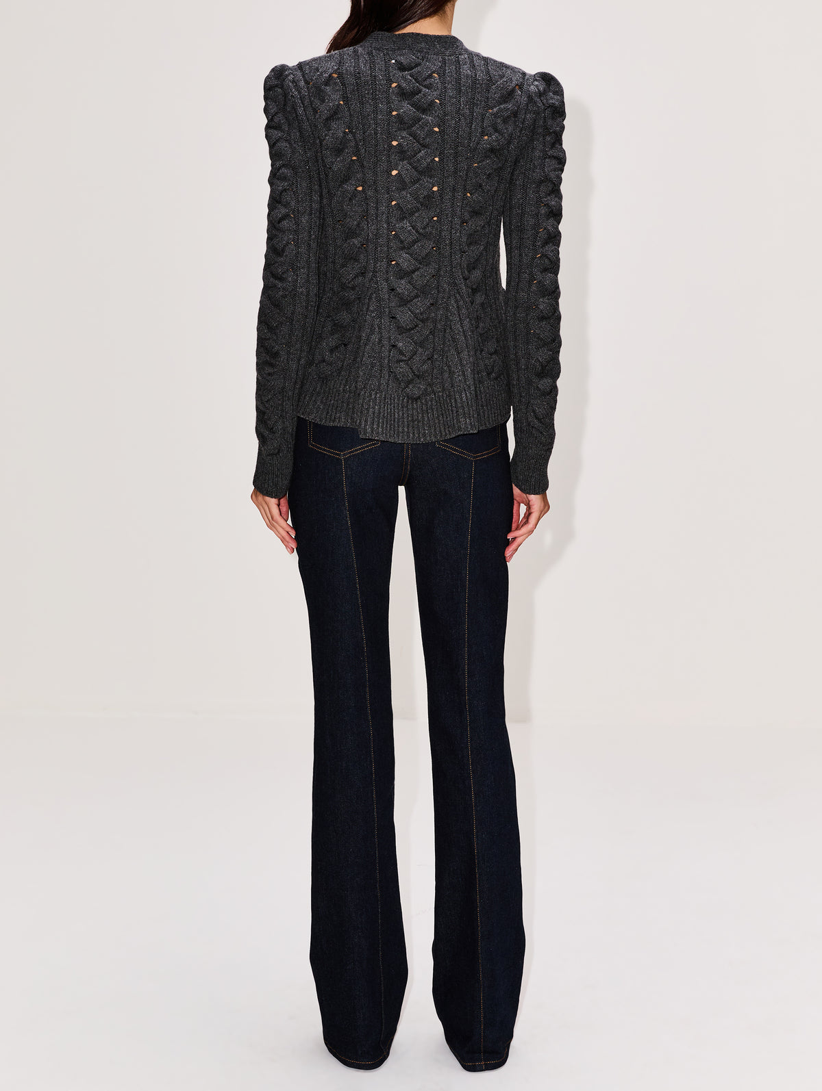 Peplum Cable Knit Cardigan,ALEXANDER MCQUEEN,DARK GREY,Image 3
