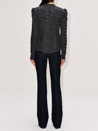 Peplum Cable Knit Cardigan,ALEXANDER MCQUEEN,DARK GREY,Image 3