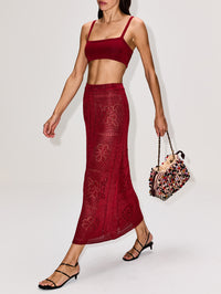 Floral Tile Skirt,CALLE DEL MAR,OXBLOOD,Image 3