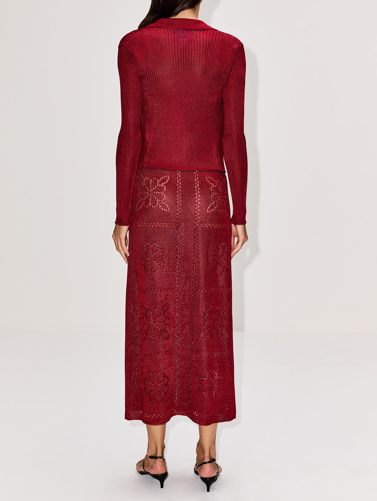 Long Sleeve Cardigan,CALLE DEL MAR,OXBLOOD,Image 3