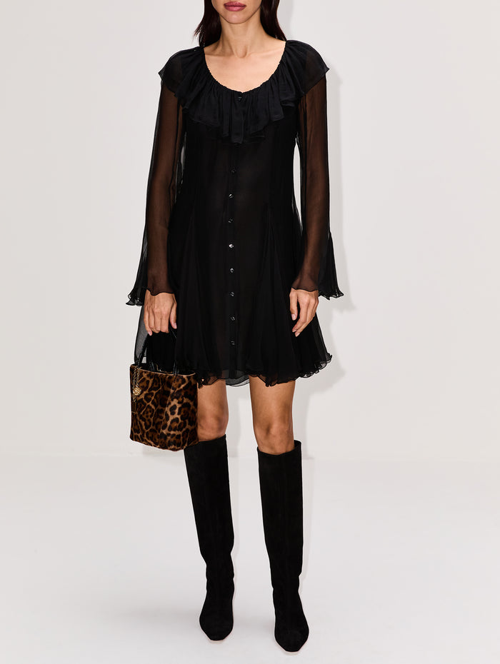 Silk Long Sleeve Dress,CHLOÉ,BLACK,Image 1