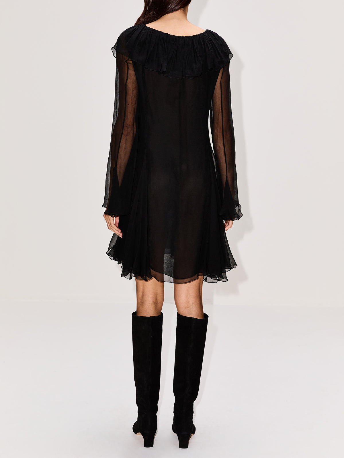 Silk Long Sleeve Dress,CHLOÉ,BLACK,Image 4