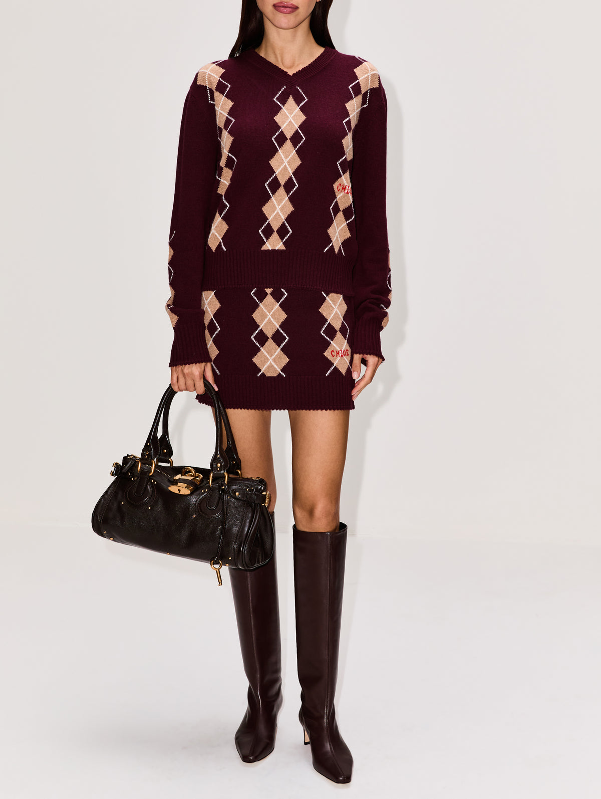 Argyle Sweater,CHLOÉ,BURGUNDY,Image 2