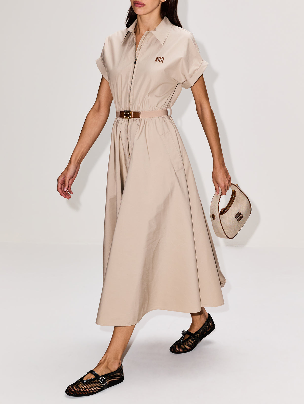 Panama Belted Dress,MIU MIU,CALCE,Image 3