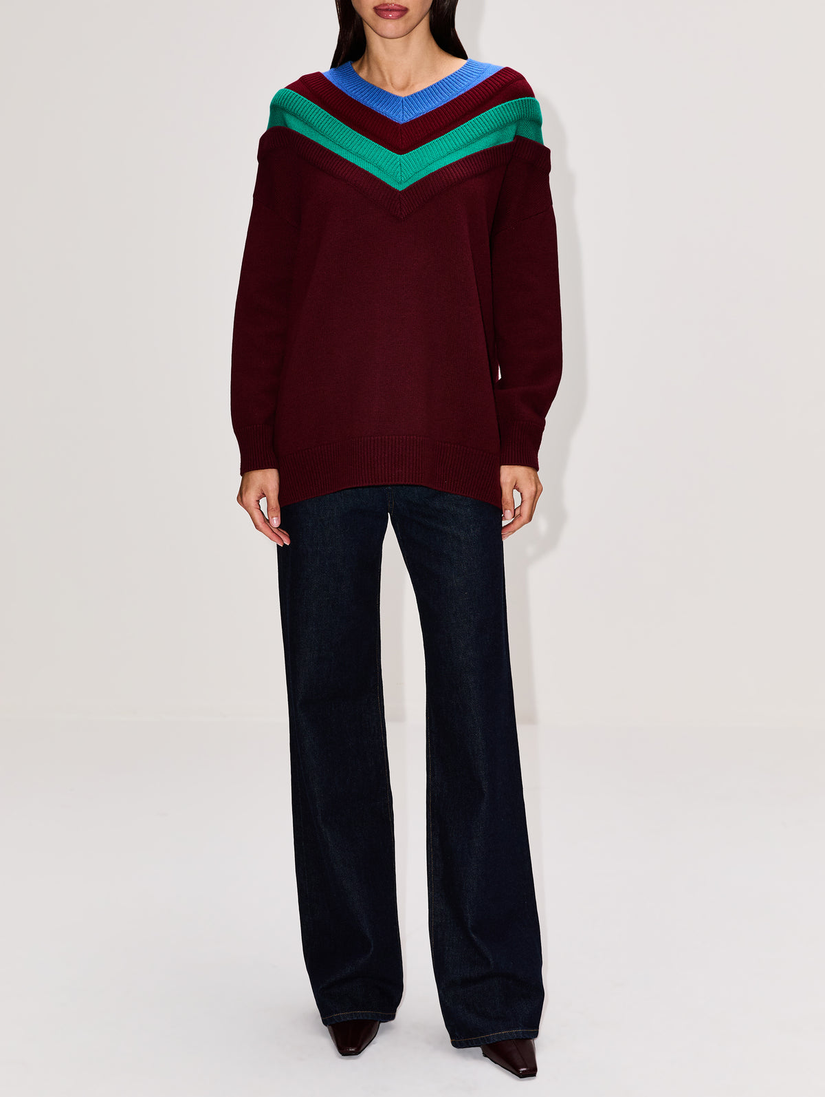 V-Neck Sweater,LOEWE,GREEN/RED/BLUE,Image 2