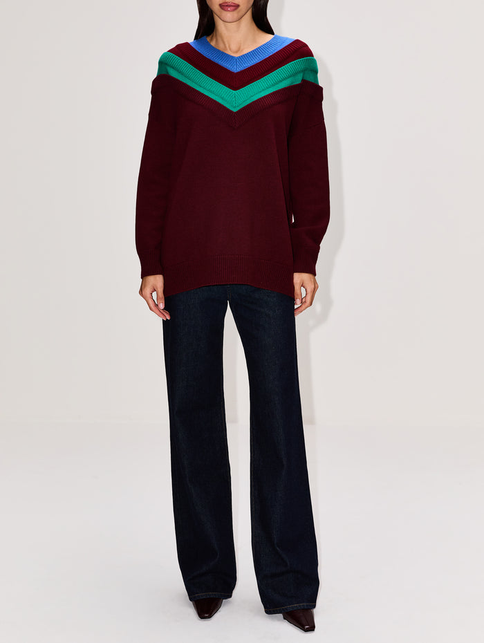 V-Neck Sweater,LOEWE,GREEN/RED/BLUE,Image 1