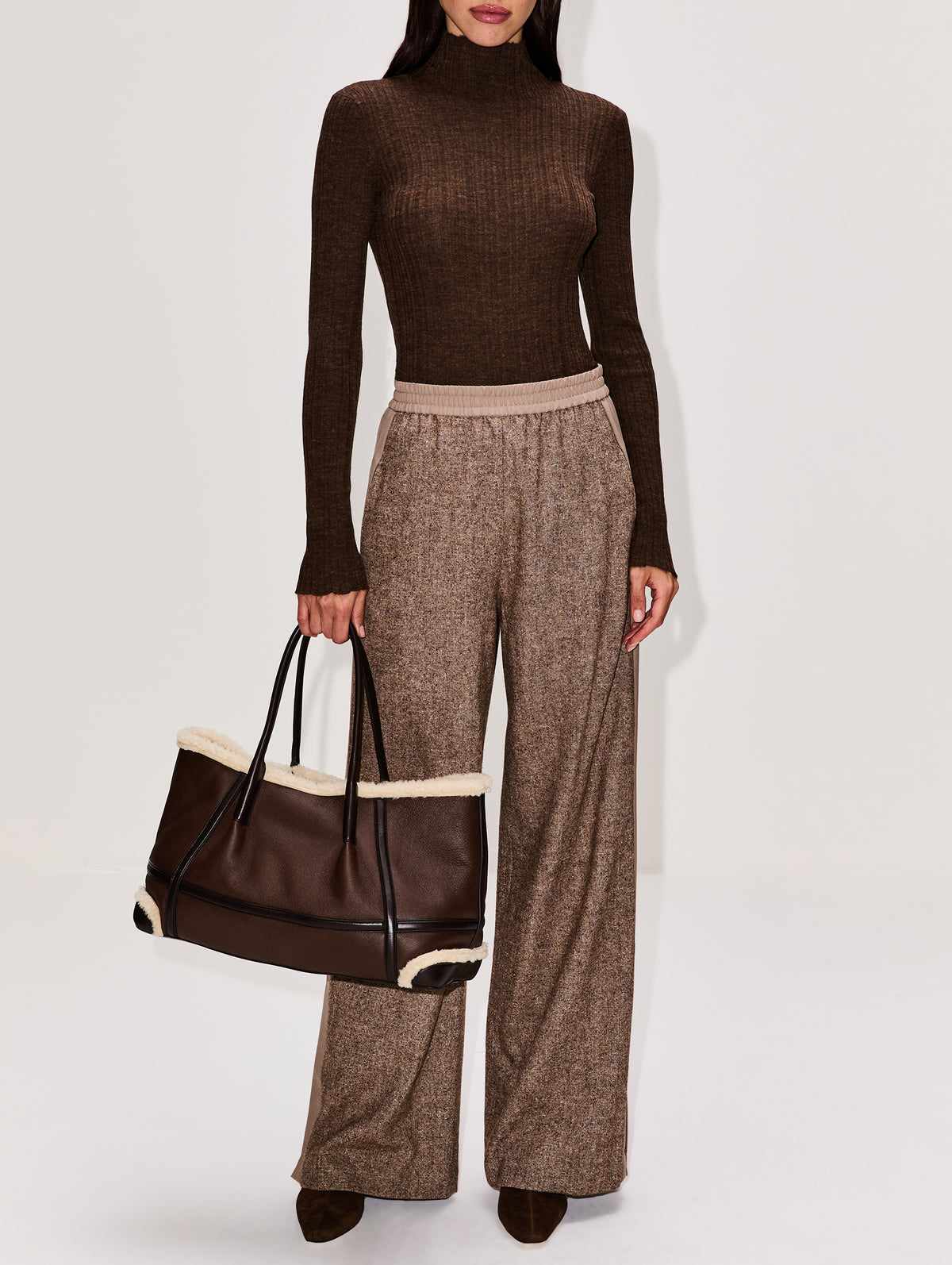 Plisse Turtleneck Top,ROSETTA GETTY,DARK BROWN,Image 2
