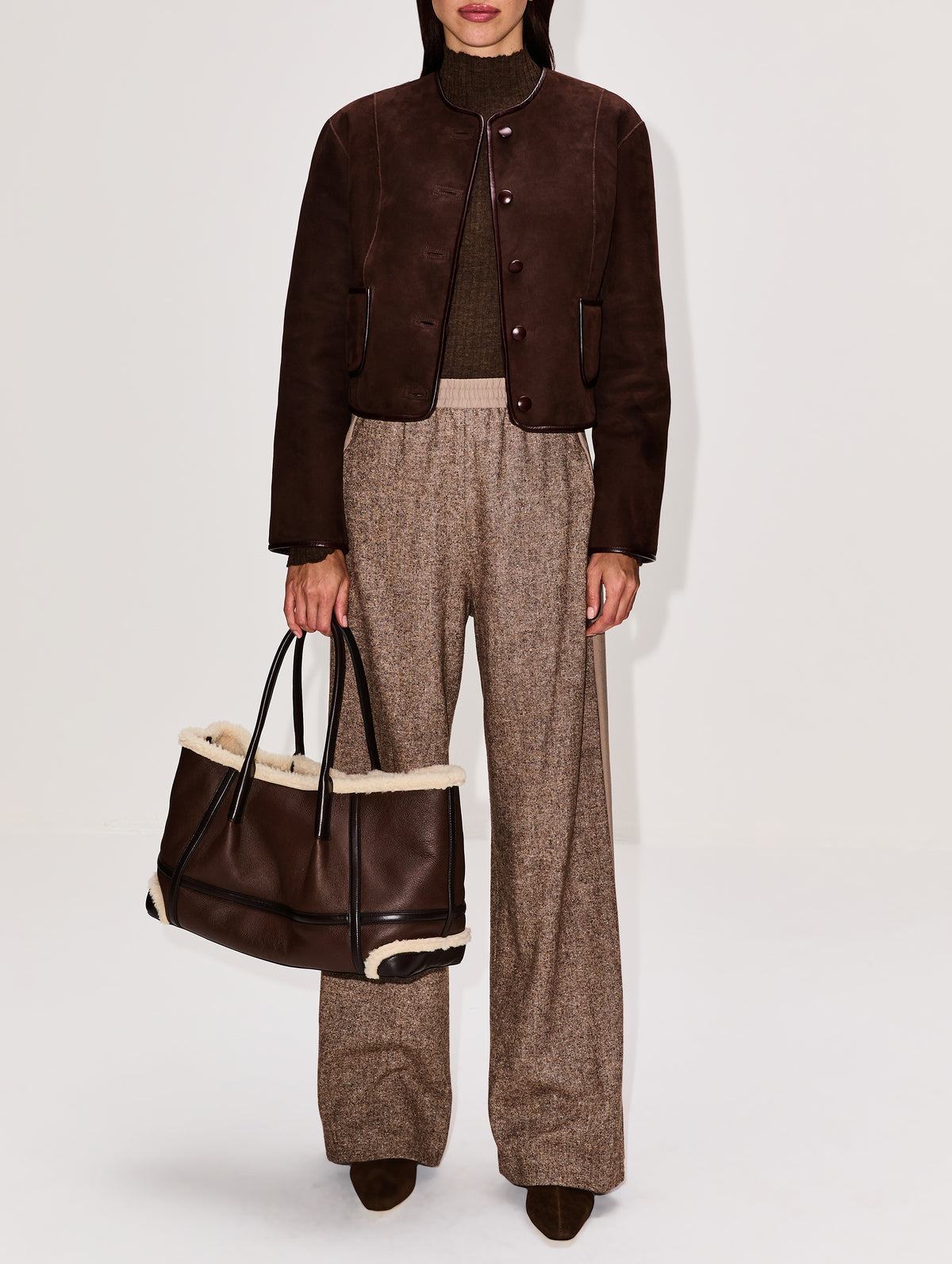 Reversible Shearling Jacket,SUSAN BENDER,CHOCOLATE SUEDE,Image 2