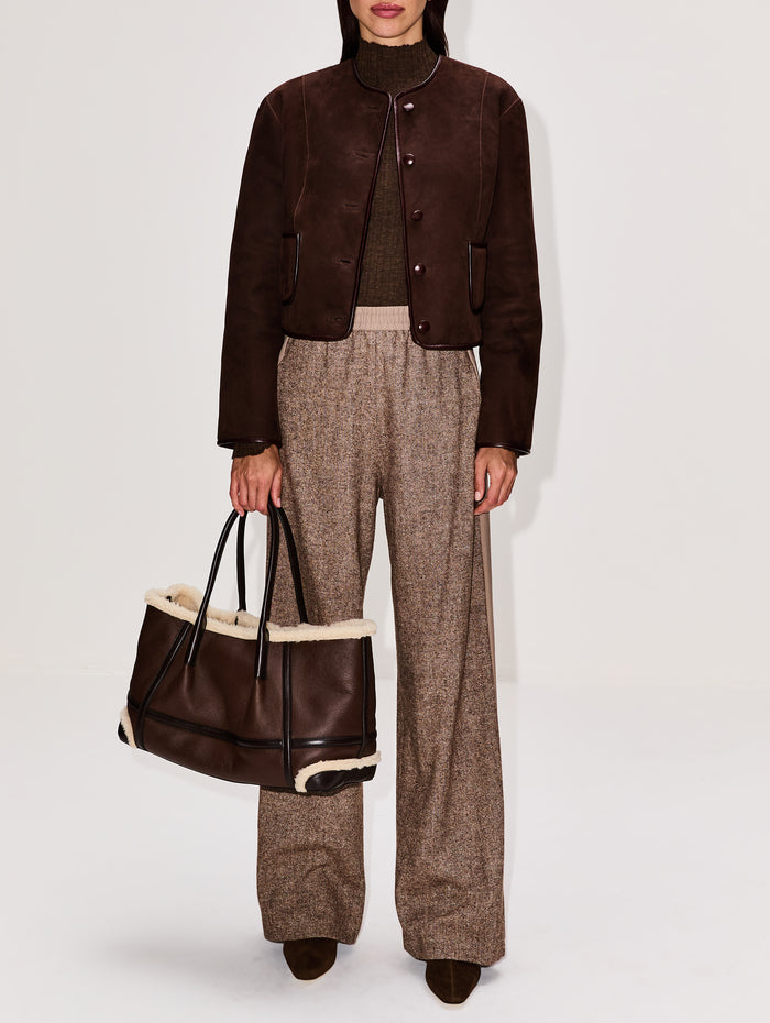 Reversible Shearling Jacket,SUSAN BENDER,CHOCOLATE SUEDE,Image 1