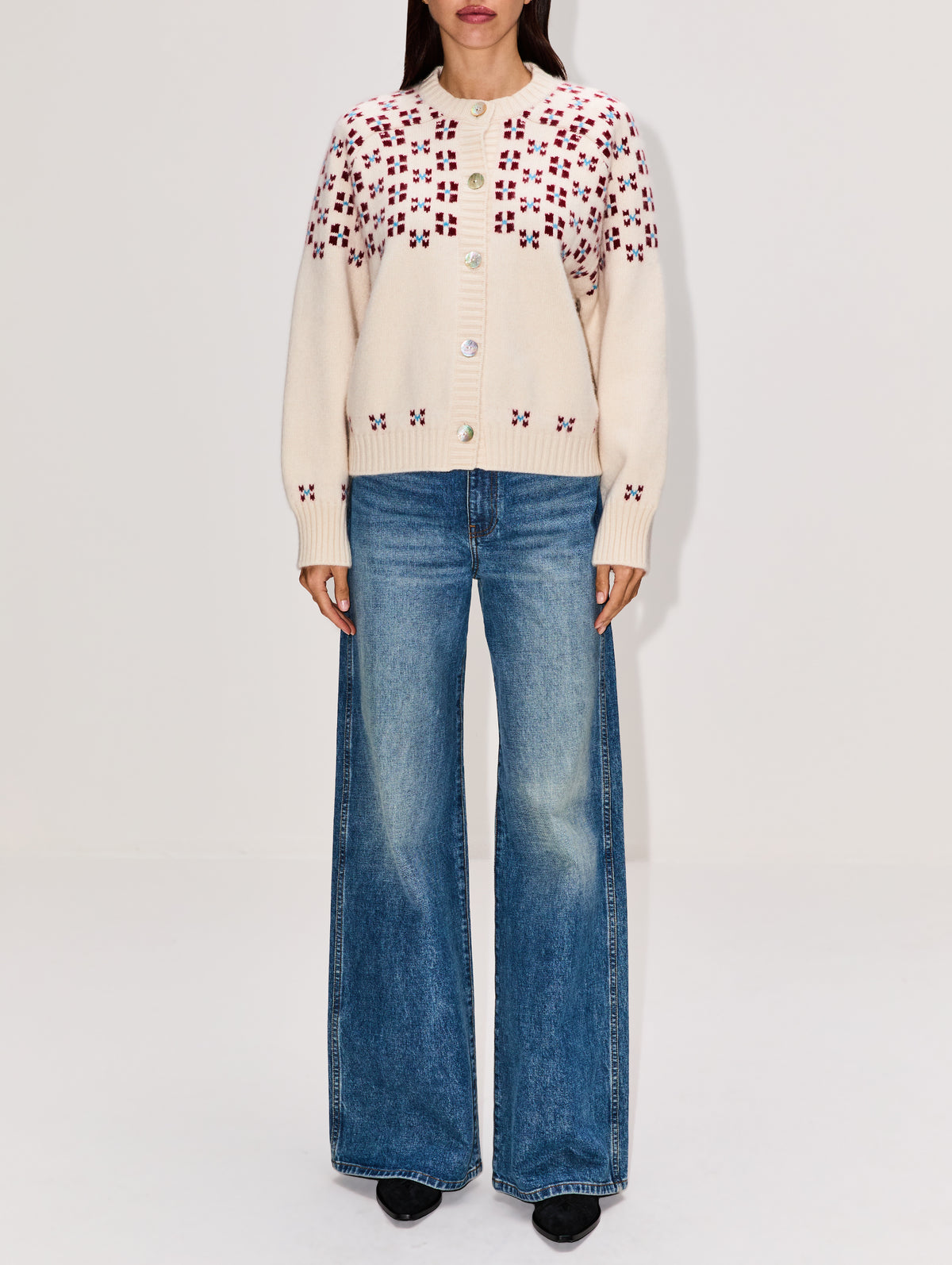 Winter Fair Isle Cardigan,CALLE DEL MAR,NATURAL OXBLOOD,Image 2