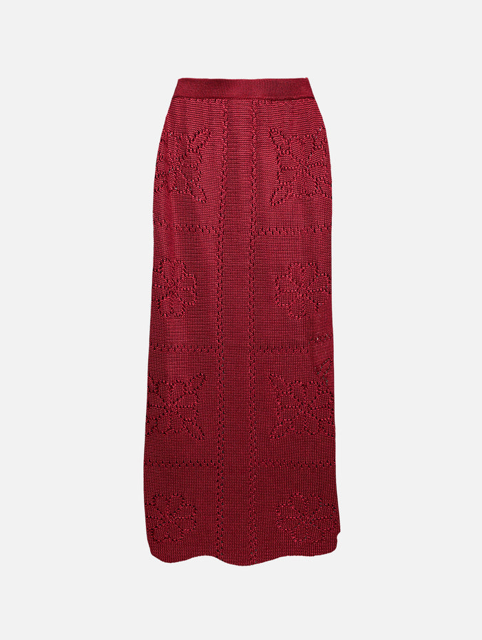 Floral Tile Skirt,CALLE DEL MAR,OXBLOOD,Image 1