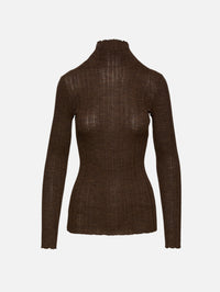 Plisse Turtleneck Top,ROSETTA GETTY,DARK BROWN,Image 1
