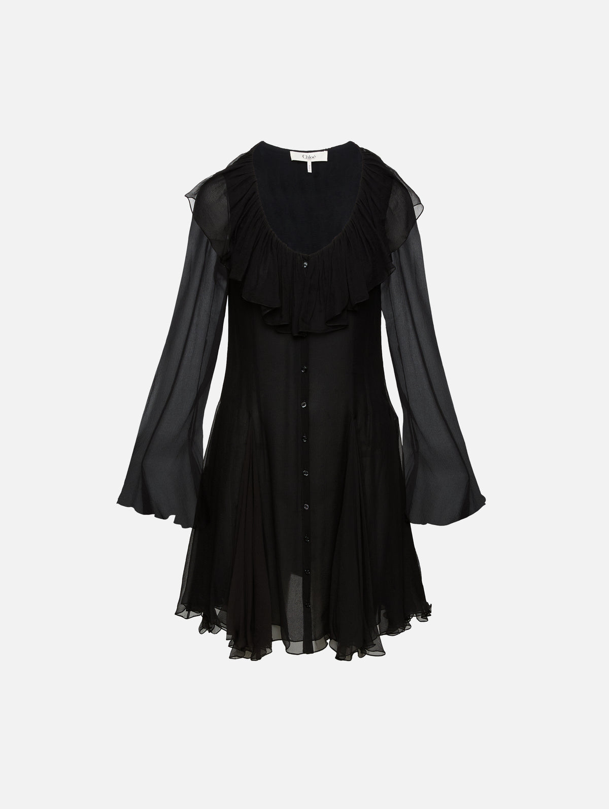 Silk Long Sleeve Dress,CHLOÉ,BLACK,Image 1