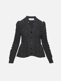 Peplum Cable Knit Cardigan,ALEXANDER MCQUEEN,DARK GREY,Image 1