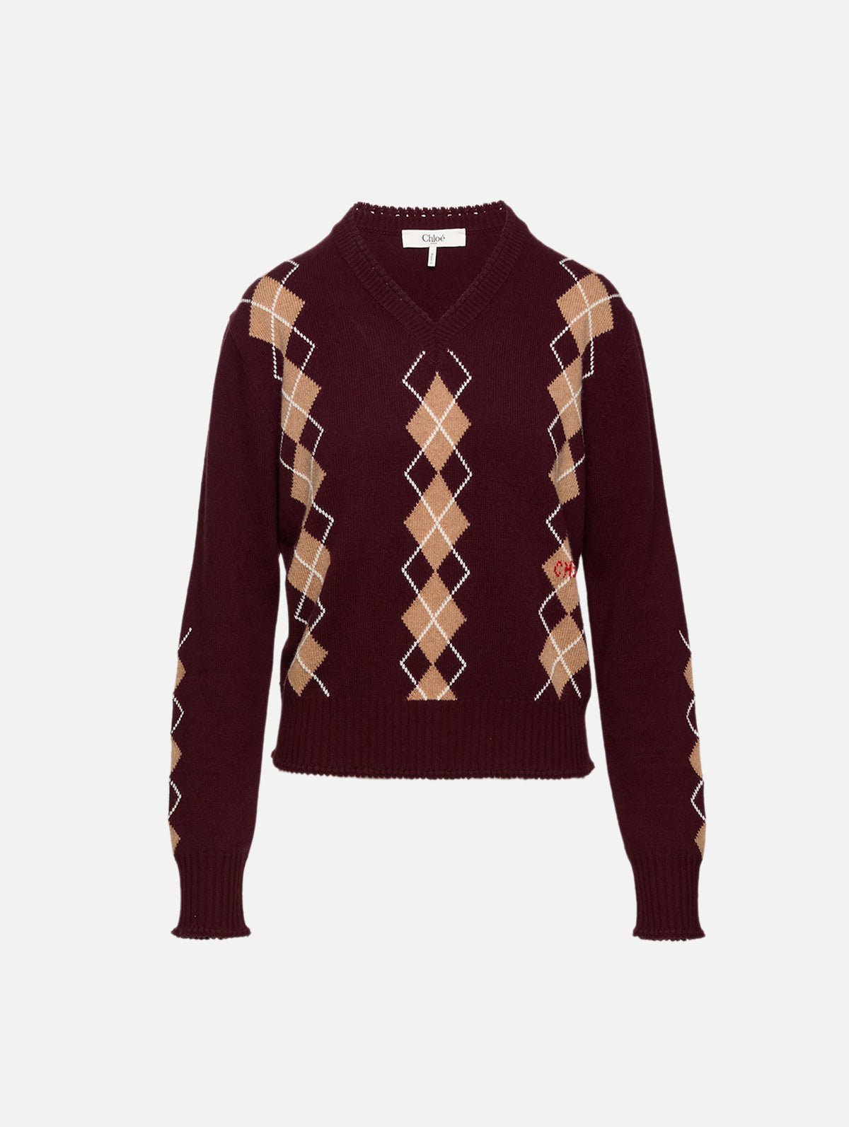 Argyle Sweater,CHLOÉ,BURGUNDY,Image 1