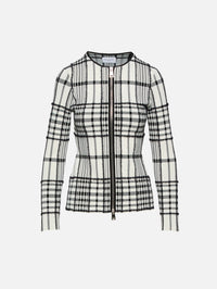 Greer Zip Front Cardigan,BRANDON MAXWELL,IVORY PLAID,Image 1
