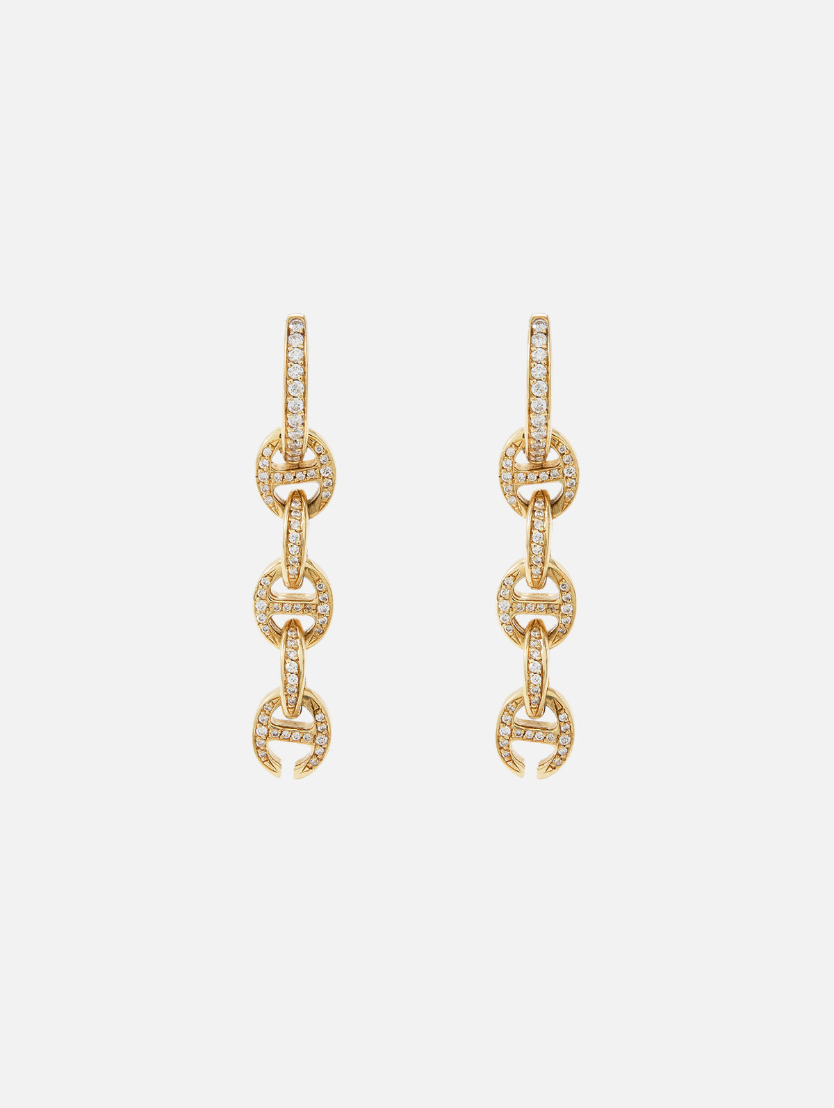 5 Link Pave Drip Earrings With Diamonds,HOORSENBUHS,YELLOW GOLD,Image 2