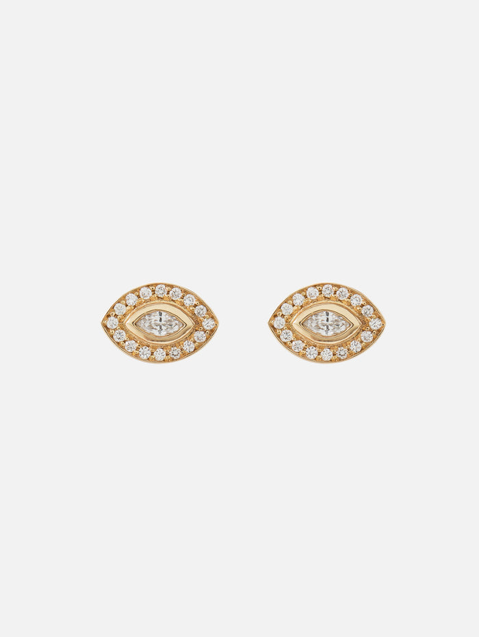 Small Marquise Diamond Halo Studs,ZOE CHICCO,YELLOW GOLD,Image 1