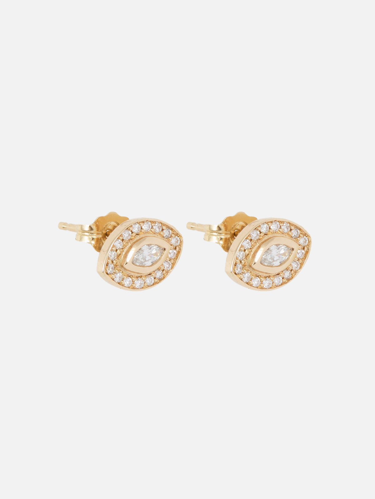 Small Marquise Diamond Halo Studs,ZOE CHICCO,YELLOW GOLD,Image 1