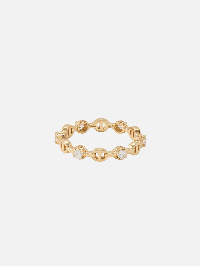 Micro Tri-Link Ring With 6 Diamonds,HOORSENBUHS,YELLOW GOLD,Image 1