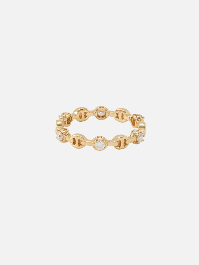 Micro Tri-Link Ring With 6 Diamonds,HOORSENBUHS,YELLOW GOLD,Image 1