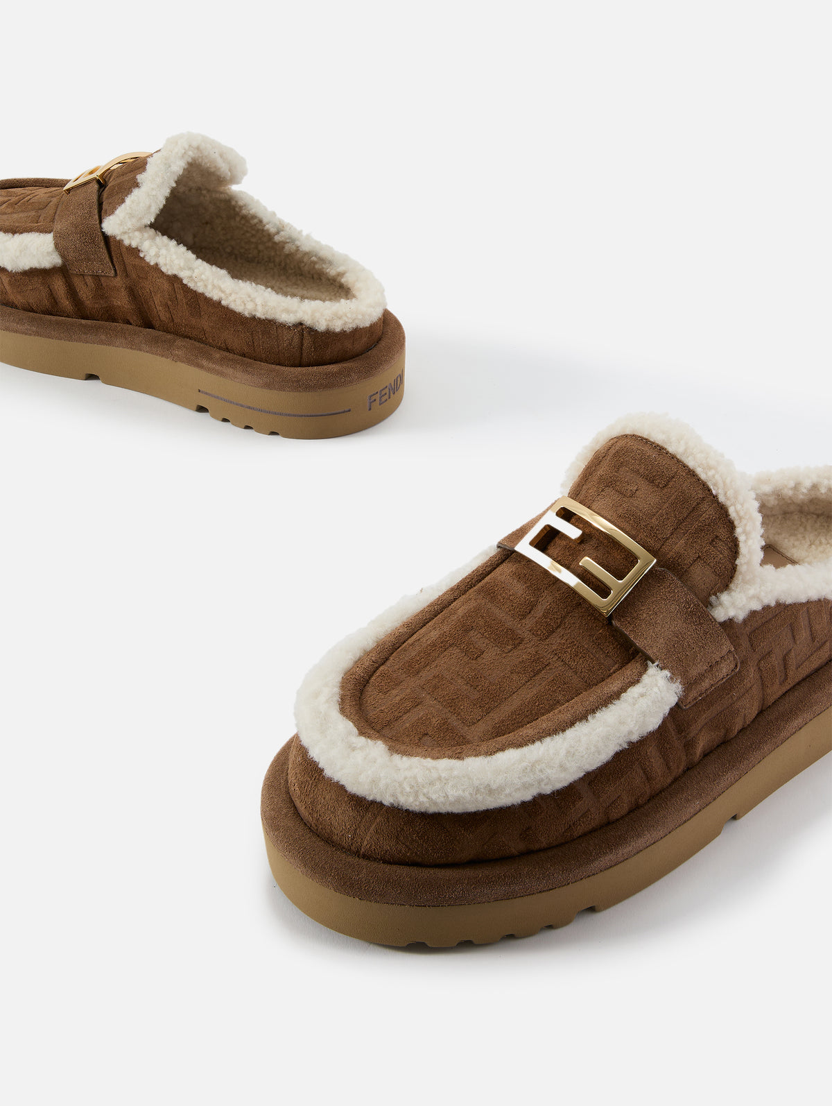 Shearling Mule,FENDI,SABOT TOBACCO,Image 2
