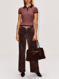 Chevron Shrunken Polo Top,GUEST IN RESIDENCE,BURNT COCOA/COMBO,Image 2