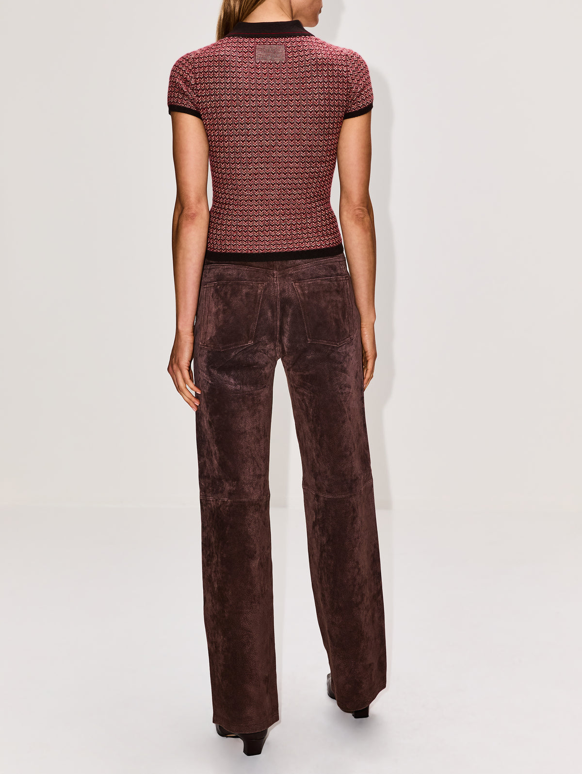 Chevron Shrunken Polo Top,GUEST IN RESIDENCE,BURNT COCOA/COMBO,Image 3