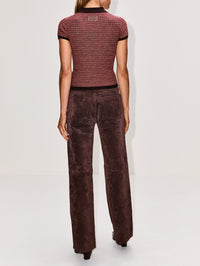 Chevron Shrunken Polo Top,GUEST IN RESIDENCE,BURNT COCOA/COMBO,Image 3