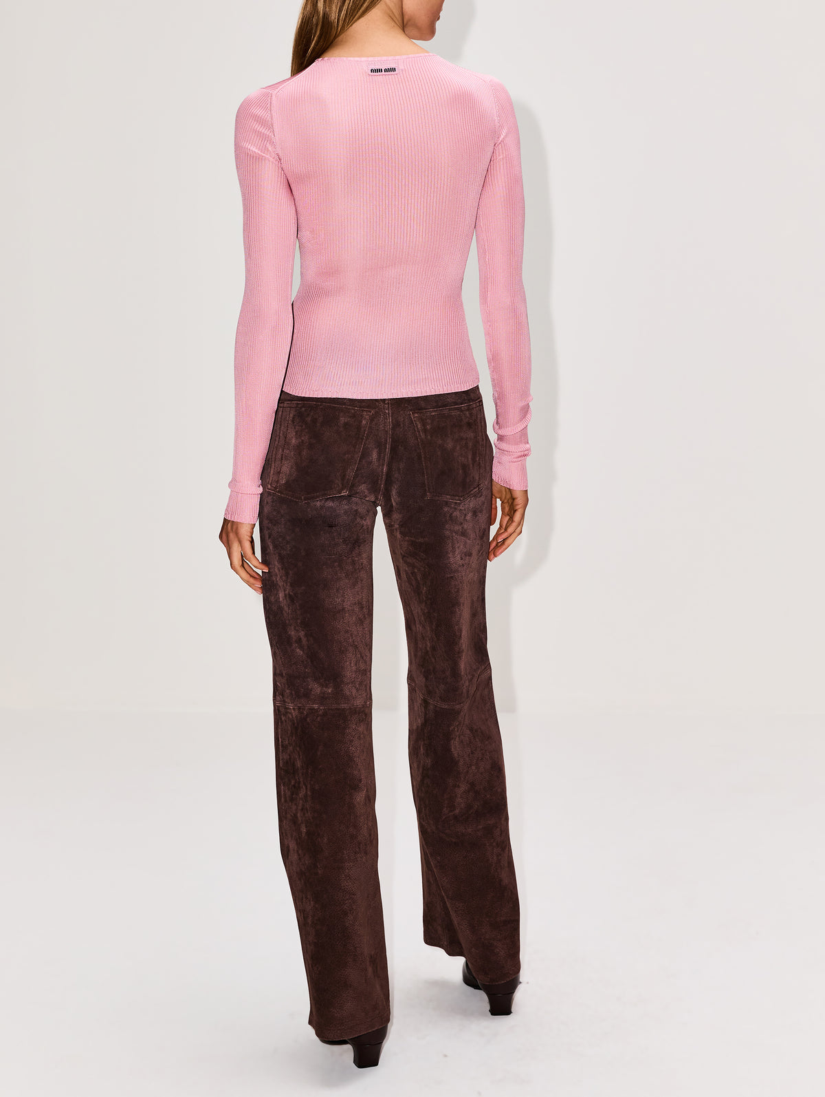 Reversible Silk Knit Top,MIU MIU,BEGONIA,Image 3