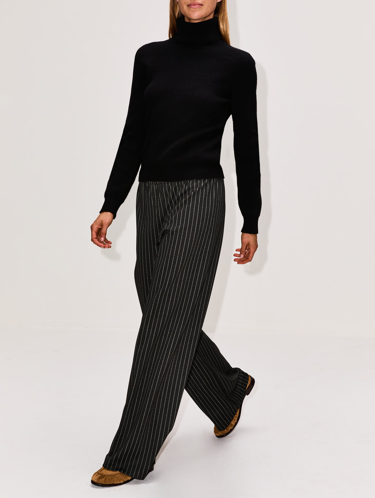 Wide Leg Easy Pant,SPRWMN,BLACK PINSTRIPE,Image 3