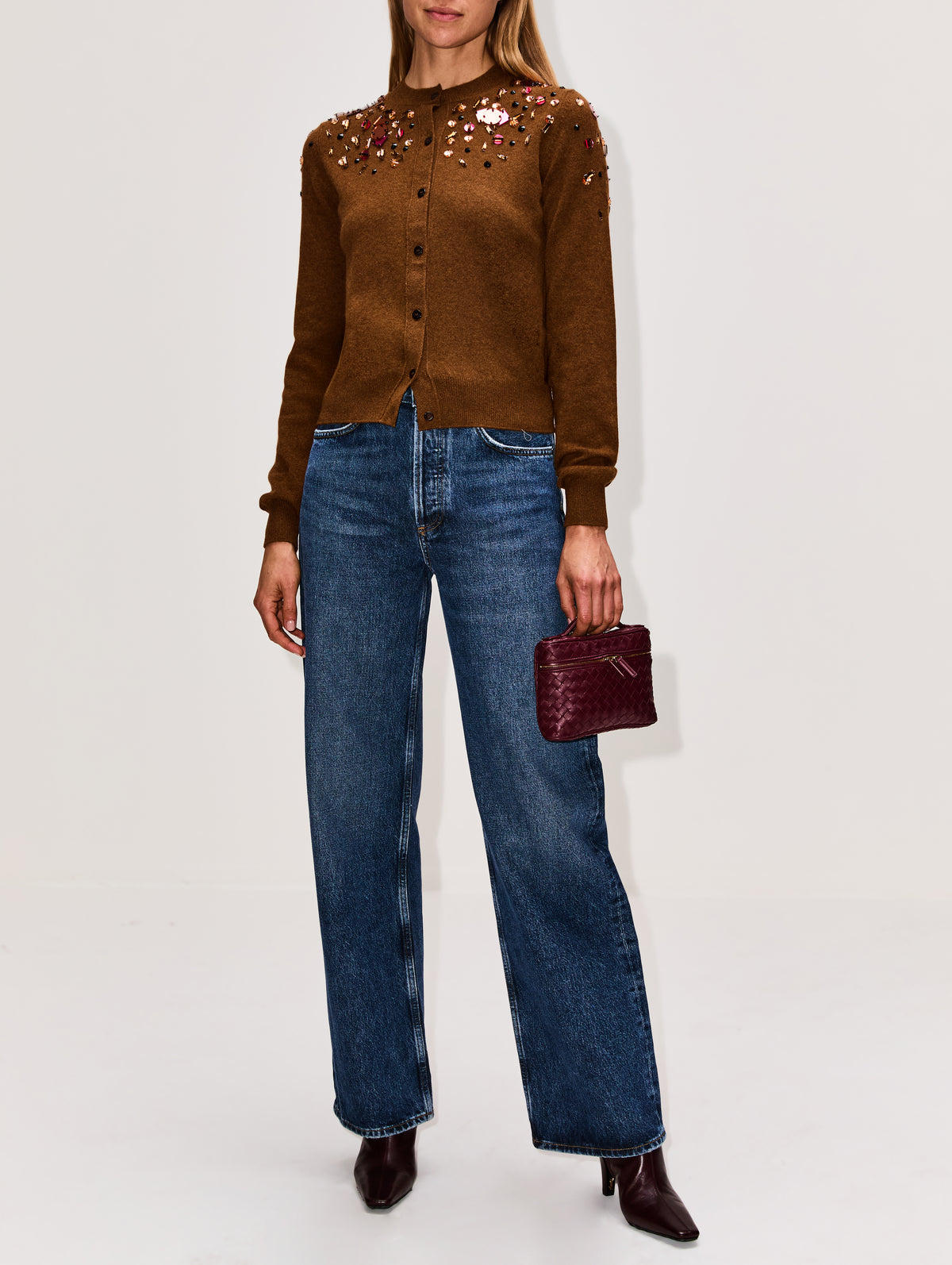 Embroidered Cardigan,FENDI,RUST,Image 2