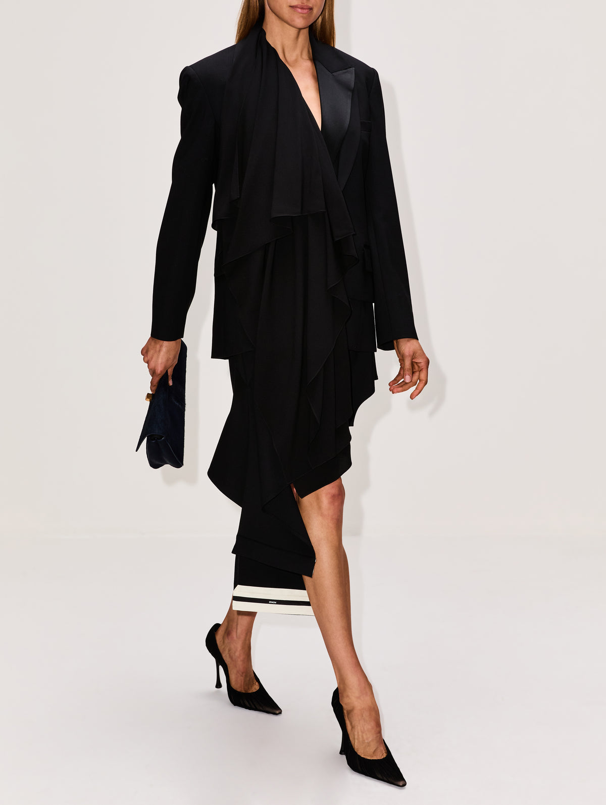 Combo Cascade Tailored Jacket,MONSE,BLACK,Image 3