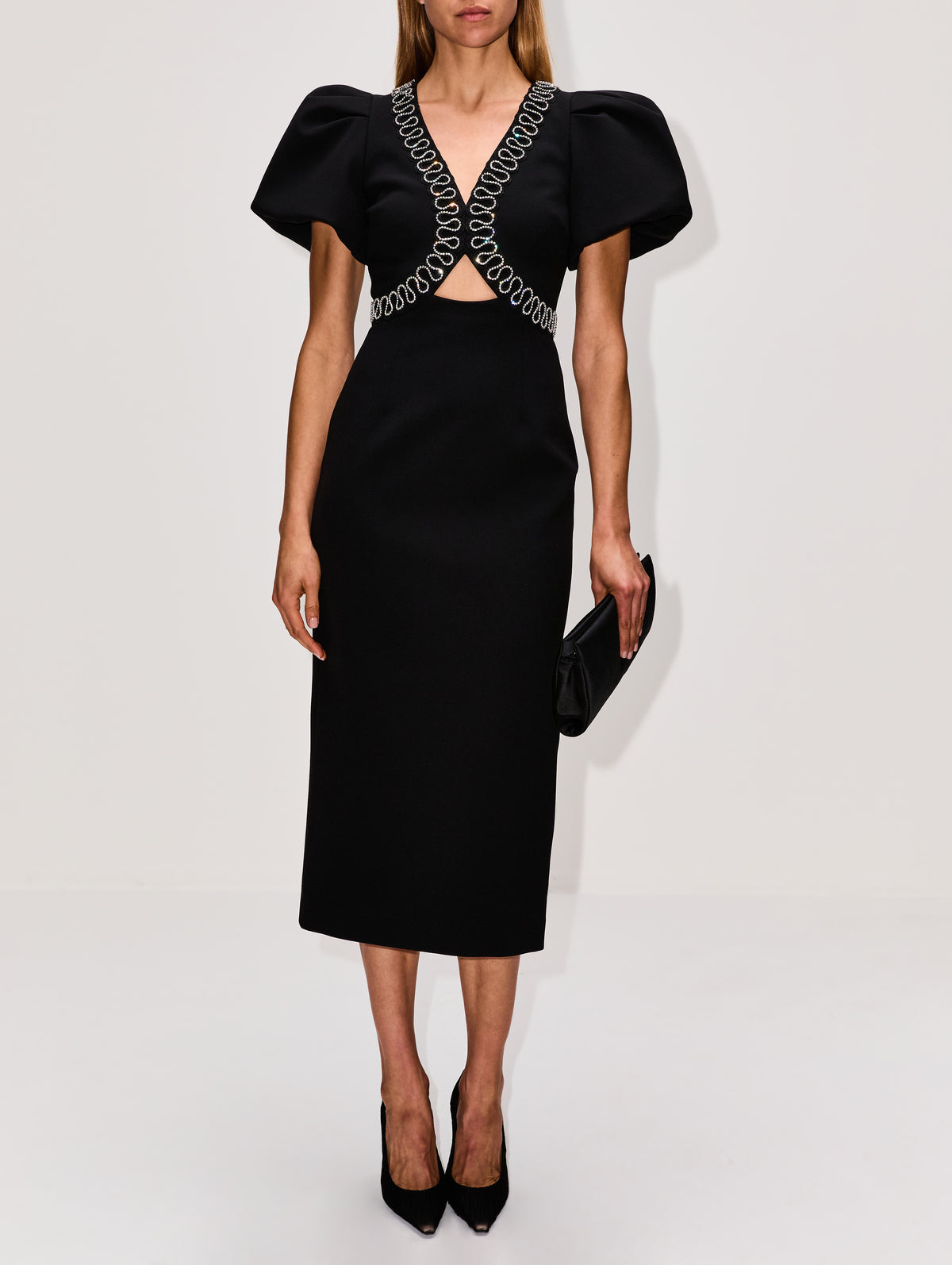 Nyx Puff Sleeve Midi Dress,REBECCA VALLANCE,BLACK,Image 2