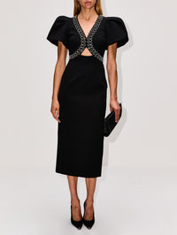 Nyx Puff Sleeve Midi Dress,REBECCA VALLANCE,BLACK,Image 2