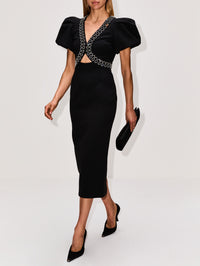 Nyx Puff Sleeve Midi Dress,REBECCA VALLANCE,BLACK,Image 3