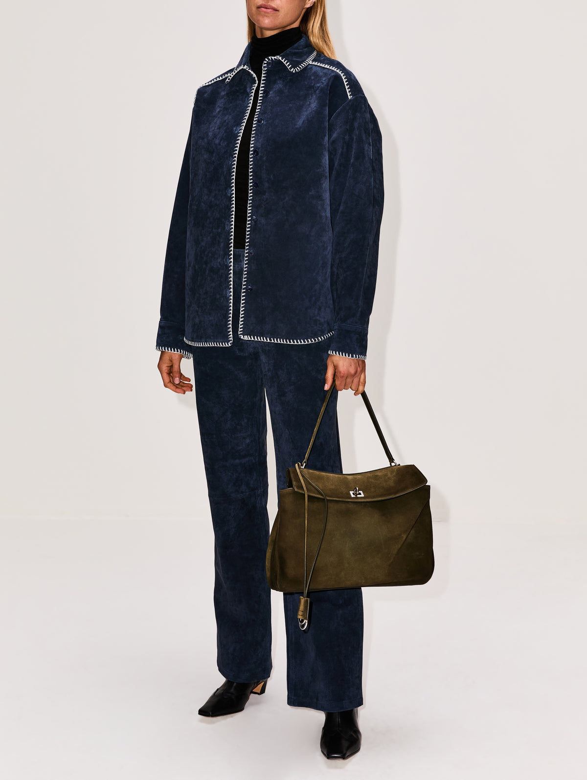 Western Shirt,STILL HERE NYC,NAVY SUEDE,Image 2