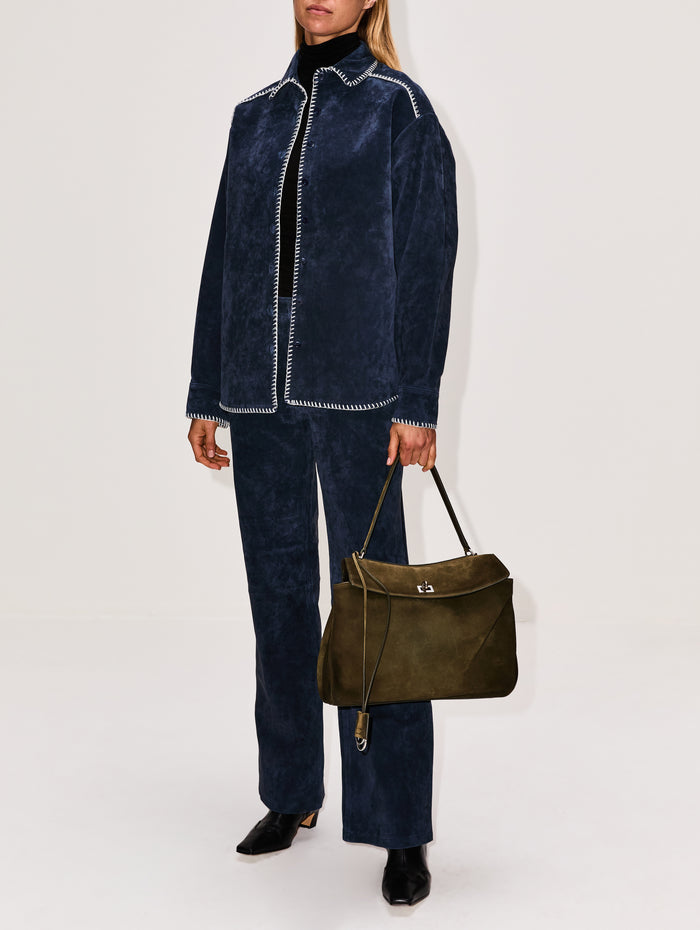 Western Shirt,STILL HERE NYC,NAVY SUEDE,Image 1