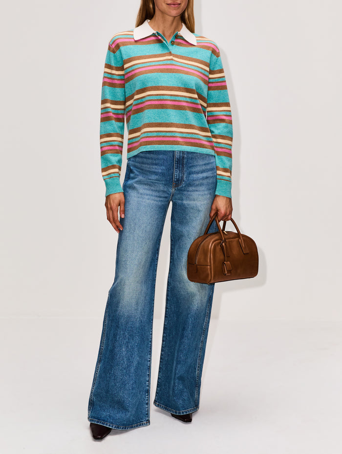 Cropped Stripe Rugby Top,GUEST IN RESIDENCE,GLACIER COMBO,Image 1