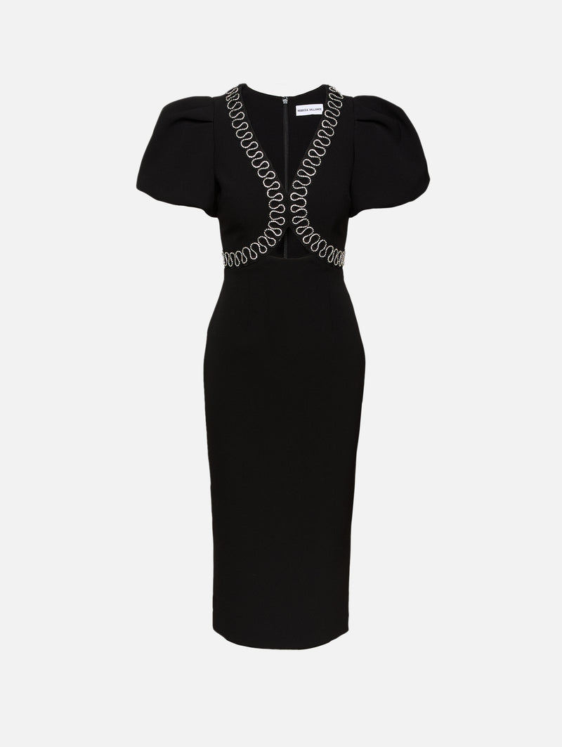 Rebecca Vallance Women's Nyx Puff-Sleeve Midi-Dress - Black - Size 8 Rebecca Vallance Women's Nyx Puff-Sleeve Midi-Dress - Black - Size 8