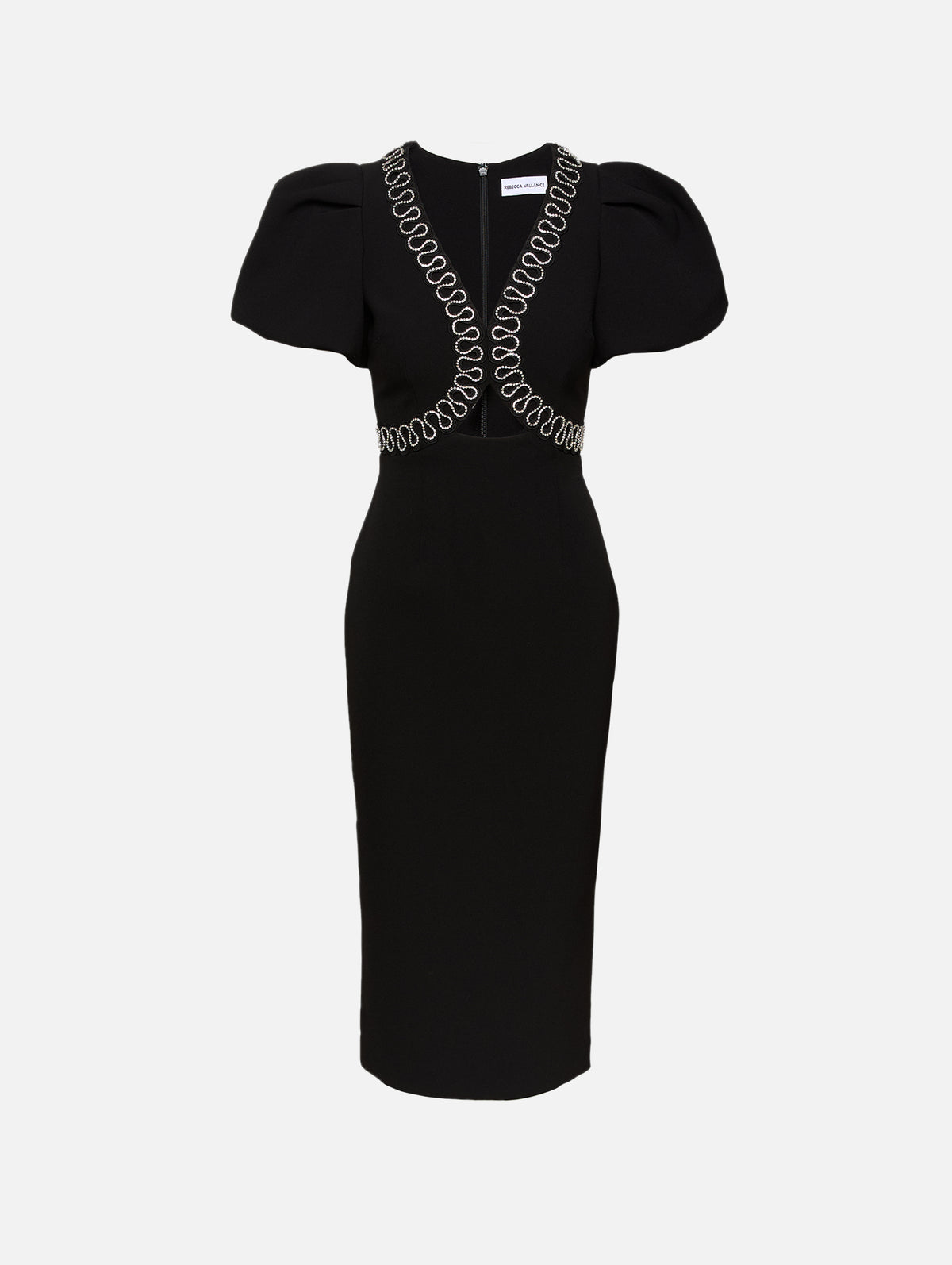 Nyx Puff Sleeve Midi Dress,REBECCA VALLANCE,BLACK,Image 1