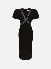 Nyx Puff Sleeve Midi Dress,REBECCA VALLANCE,BLACK,Image 1