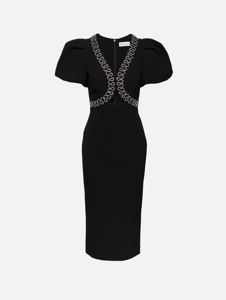 black dress with puffed sleeves Rebecca Vallance Women's Nyx Puff-Sleeve Midi-Dress - Black