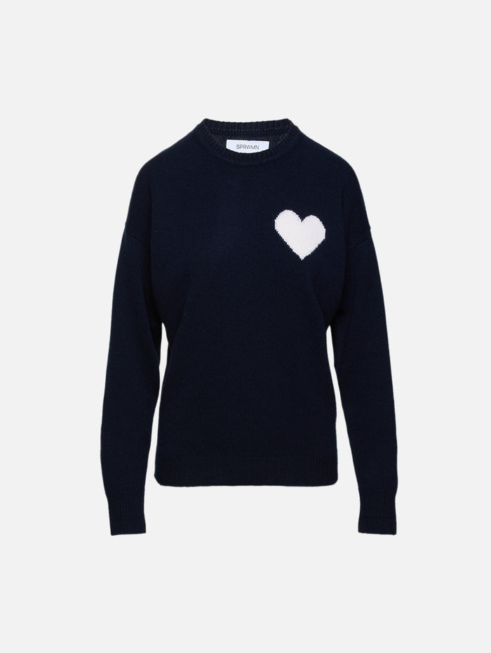 Heart Logo Sweatshirt,SPRWMN,NAVY,Image 1