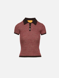 Chevron Shrunken Polo Top,GUEST IN RESIDENCE,BURNT COCOA/COMBO,Image 1
