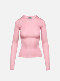 Reversible Silk Knit Top,MIU MIU,BEGONIA,Image 1