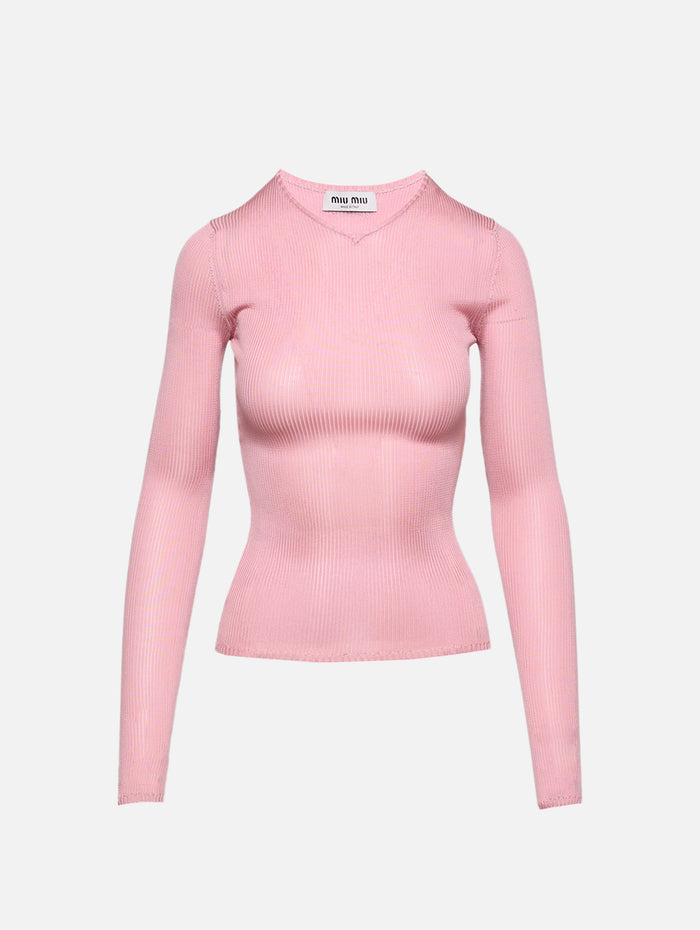 Reversible Silk Knit Top,MIU MIU,BEGONIA,Image 1