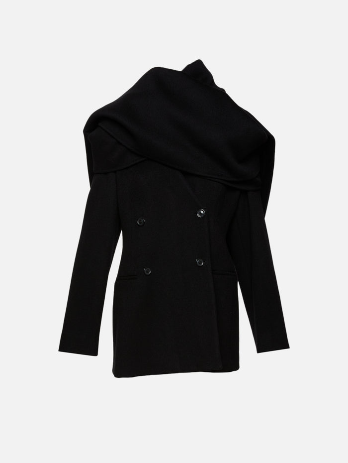 Short Scarf Coat,ANOTHER TOMORROW,BLACK,Image 1
